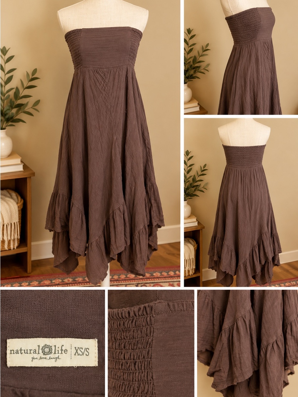 NATURAL LIFE Chocolate Brown Strapless Asymmetrical Ruffled Skirt/Dress